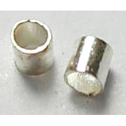Silver Brass Crimp Beads, Nickel Free, Tube, Silver, 1.5mm, Hole: 1mm