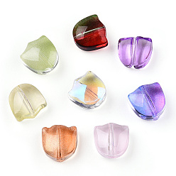Mixed Color Spray Painted Transparent Glass Beads, Tulip Flower, Mixed Color, 9x9x5.5mm, Hole: 1mm