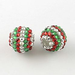 Vert Ab-couleur perles rondes en strass de résine, avec des perles acrylique à l'intérieur, verte, 20mm, Trou: 2~2.5mm