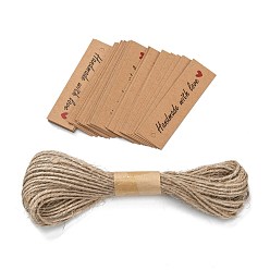 Word Rectangle Thank You Theme Kraft Paper Cord Display Cards, with 10m Bundle Hemp Rope, Word, 7x2x0.03cm, Hole: 3mm, 50pcs; Rope: 10m Long, 2mm In Diameter
