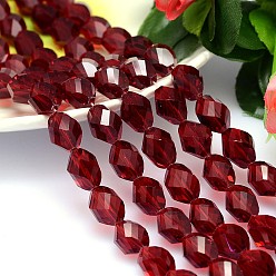 Dark Red Faceted Polyhedron Imitation Austrian Crystal Bead Strands, Grade AAA, Dark Red, 9x6mm, Hole: 1mm, about 45pcs/strand, 15.7 inch
