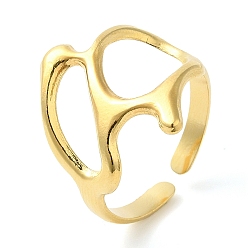 Chapado en Oro Real de 14K 304 anillo de puño abierto hueco y torcido de acero inoxidable para mujer, real 14 k chapado en oro, diámetro interior: 17 mm