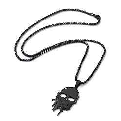 Black 304 Stainless Steel Pendant Necklace, Skull, Black, 23.35 inch(59.3cm)