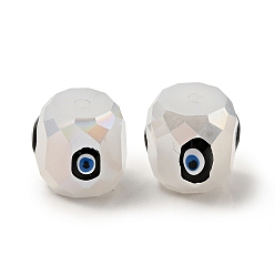 Noir Perles de verre opaques, avec l'émail, facette, tambour avec motif mauvais œil, noir, 10.5x10.5mm, Trou: 1.6mm