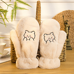 Ours Gants mitaines en velours, gants chauds d'hiver pour femmes mignonnes, gants coupe-vent, motif ours/chien, Motif Ours, 24.7 cm
