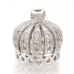 Platinum Brass Micro Pave Cubic Zirconia Beads, Crown, Platinum, 14x13.5mm, Hole: 1mm
