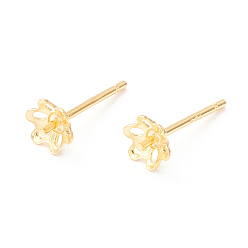 Golden 925 Sterling Silver Stud Earring Findings, for Half Drilled Beads, Flower, Golden, 4.5x4.5mm, Pin: 0.7mm