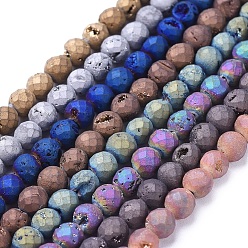 Mixed Color Electroplate Natural Druzy Geode Quartz Beads Strands, Round, Mixed Color, 6mm, Hole: 1mm