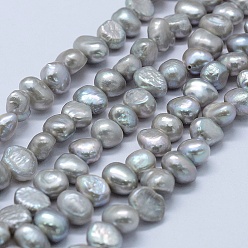 Plata Hilos de perlas de agua dulce cultivadas naturales, teñido, dos lados pulidos, plata, 5~7x5~7x5~7 mm, agujero: 0.2 mm, sobre 53 unidades / cadena, 13.9 pulgada