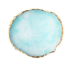 Pale Turquoise Resin Wax Seal Mats, for Wax Seal Stamp, Oval with Marble Pattern, Pale Turquoise, 95~100x85~90x7.5mm