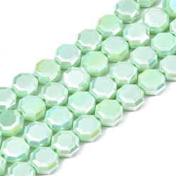Aquamarine Electroplate Opaque Solid Color Glass Beads Strands, AB Color Plated, Half Plated, Faceted, Octagon, Aquamarine, 7~8x7~8x4mm, Hole: 1.2mm, about 72pcs/strand, 20.47 inch(52cm)