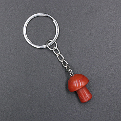 Piedra Roja Llavero de seta de jaspe rojo natural, con fornituras de hierro, 7.5x2.5 cm