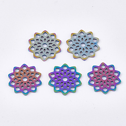 Rainbow Color Ion Plating(IP) 201 Stainless Steel Filigree Joiners, Lotus, Rainbow Color, 16x16x1mm, Hole: 2mm