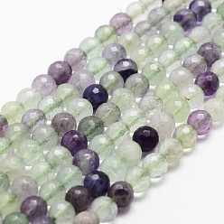 Fluorite Natural Fluorite Beads Strands, Faceted, Round, 4mm, Hole: 1mm, about 96pcs/strand, 14.9 inch~15.1 inch