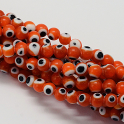 Orange Handmade Evil Eye Lampwork Round Bead Strands, Orange, 6mm, Hole: 1mm, about 65pcs/strand, 14.17 inch