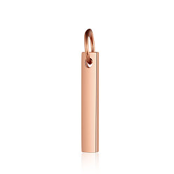 Oro Rosa 201 colgantes de acero inoxidable, con anillo de salto, pulido manual, estampar etiqueta en blanco, Rectángulo, oro rosa, 15x3x1 mm, agujero: 3 mm