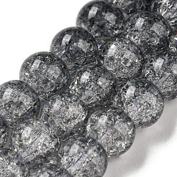 Gray Spray Painted Crackle Glass Beads Strands, Gradient Color, Segmented Multi-color Beads, Round, Gray, 6mm, Hole: 1mm, about 60pcs/strand, 14.96~15.04 inch(38~38.2cm)