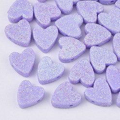 BlueViolet Opaque Acrylic Beads, with Glitter Powder, Heart, Medium Purple, 13.5x13x5mm, Hole: 1.5mm