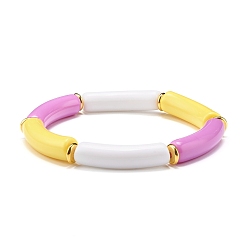 Violet Bracelet extensible en perles acryliques opaques tube incurvé pour femme adolescente, violette, diamètre intérieur: 2-1/8 pouce (5.5 cm)
