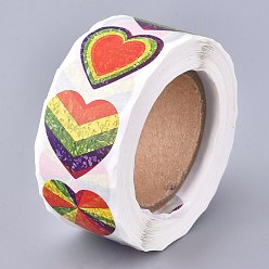 Colorful Heart Shaped Stickers Roll, Valentine's Day Sticker Adhesive Label, for Decoration Wedding Party Accessories, Colorful, 25x25mm, 500pcs/roll