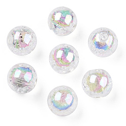 Creamy White Transparent Crackle Acrylic Beads, AB Color Plated, Round, Creamy White, 10x9mm, Hole: 2mm, about 992pcs/500g.