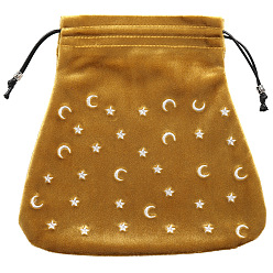Dark Goldenrod Velvet Packing Pouches, Drawstring Bags, Trapezoid with Moon & Star Pattern, Dark Goldenrod, 21x21cm