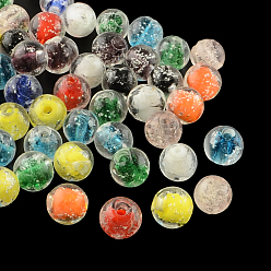 Couleur Mélangete La main de perles au chalumeau lumineux, ronde, couleur mixte, 9~10mm, Trou: 1~2mm