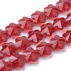 Rouge Des billes de verre transparentes, facette, prunier, rouge, 10x10x7mm, Trou: 1mm