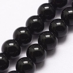 Negro Hebras de cuentas de ónix negro natural, teñido, rondo, negro, 6 mm, agujero: 1 mm, sobre 32 unidades / cadena, 7.5 pulgada