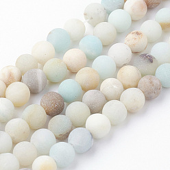 Flower Amazonite Natural Flower Amazonite Bead Strands, Round, Frosted, 6~6.5mm, Hole: 1.2mm, about 60pcs/strand, 14.9 inch(38cm)