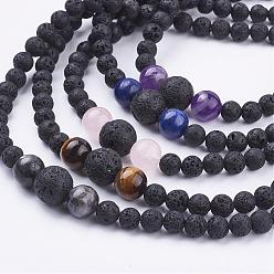 Mixed Stone Natural Gemstone Beaded Necklaces, with Natural Lava Rock Beads & Platinum Plated Brass Lobster Claw Clasps, 17.71 inch(45cm)