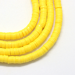 Желтый Экологичные бусины из полимерной глины ручной работы, Диск / плоские круглые, Heishi бусы, желтые, 3x1 мм, отверстие : 1 мм, около 380~400 шт / нитка, 17.7 дюйм