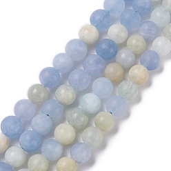 Aquamarine Natural Aquamarine Beads Strands, Frosted, Round, 8~8.5mm, Hole: 1mm, about 48~50pcs/strand, 15.35''(39cm)