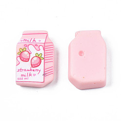 Pink Cabochons en résine opaque, bouteille de boisson au lait à la fraise, rose, 18x12.5x4~5.5mm
