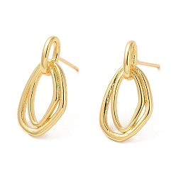 Real 18K Gold Plated Rack Plating Brass Twist Oval Dangle Stud Earrings, Lead Free & Cadmium Free, Real 18K Gold Plated, 20.5x11mm