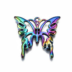 Rainbow Color Rainbow Color Alloy Pendants, Cadmium Free & Lead Free, Butterfly, 24.5x25.5x2.5mm, Hole: 1.2mm