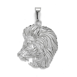 Leo 304 Stainless Steel Pendants, Textured, 12 Constellations/Zodiac Signs, Leo, 39x30x3.1mm, Hole: 10x4.5mm