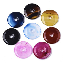 Mixed Color Natural Chalcedony Pendants, Dyed, Donut/Pi Disc, Mixed Color, 30x5mm, Hole: 5mm
