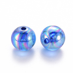 Bleu Royal Perles acryliques transparentes, de couleur plaquée ab , ronde, bleu royal, 16x15mm, Trou: 2.8mm, environ220 pcs / 500 g