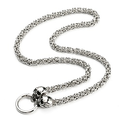Antique Silver & Stainless Steel Color 304 Stainless Steel Byzantine Chain Necklace with 316L Surgical Stainless Steel  Skull Clasps, Antique Silver & Stainless Steel Color, 27.76 inch(70.5cm)