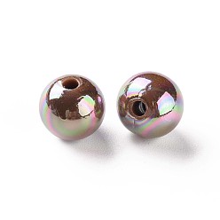Chameau Perles acryliques opaques, de couleur plaquée ab , ronde, chameau, 10x9mm, Trou: 2mm, environ940 pcs / 500 g
