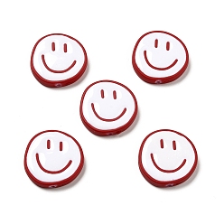 Красный Непрозрачные акриловые бусины, с эмалью, плоские круглые с улыбающееся лицо, красные, 24x5 мм, отверстие : 1.6 мм