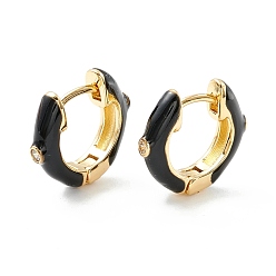 Black Clear Cubic Zirconia Chunky Hinged Hoop Earrings with Enamel, Brass Jewelry for Women, Cadmium Free & Nickel Free & Lead Free, Real 18K Gold Plated, Black, 16x4mm, Pin: 1mm