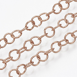 Oro Rosa 304 cadenas de cable de acero inoxidable, soldada, con carrete, Plano Oval, oro rosa, 1.5x1x0.3 mm, aproximadamente 82.02 pies (25 m) / rollo