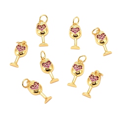 Real 18K Gold Plated Brass Micro Pave Fuchsia Cubic Zirconia Pendants, Long-Lasting Plated, Wine Glass, Real 18K Gold Plated, 16x7x3mm, Hole: 3.5mm, Ring: 5x1mm