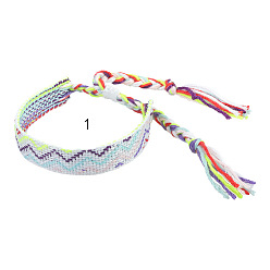 (7BDF) Прозрачный морозный бирюзовый Плетеный браслет из хлопкового шнура с волнистым узором, Этнический племенной регулируемый бразильский браслет для женщин, призрачный белый, 5-1/2~10-5/8 дюйм (14~27 см)