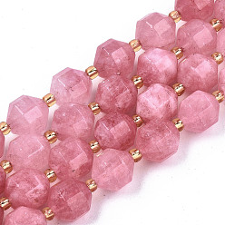 Pearl Pink Natural Dolomite Beads Strands, Faceted, Dyed, Round, Pearl Pink, 10.5x9.5mm, Hole: 1.2mm, about 31pcs/strand, 15.04 inch~15.35 inch(38.2cm~39cm)