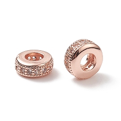 Rose Gold Brass Micro Pave Cubic Zirconia Beads, Rondelle, Rose Gold, 8x4mm, Hole: 3mm