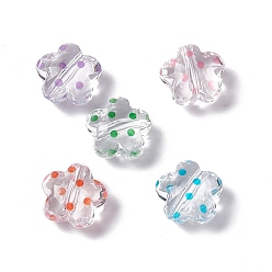Mixed Color Transparent Acrylic Beads, Flower with Polka Dot Pattern, Clear, Mixed Color, 16.5x17.5x10mm, Hole: 3mm