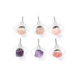 Mixed Stone Natural Gemstone Stud Earrings for Women, with 304 Stainless Steel Ear Studs, Square, 6x6mm, Pin: 0.8mm
